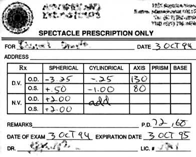 Similar to medical prescriptions, eyeglass prescriptions are written on 