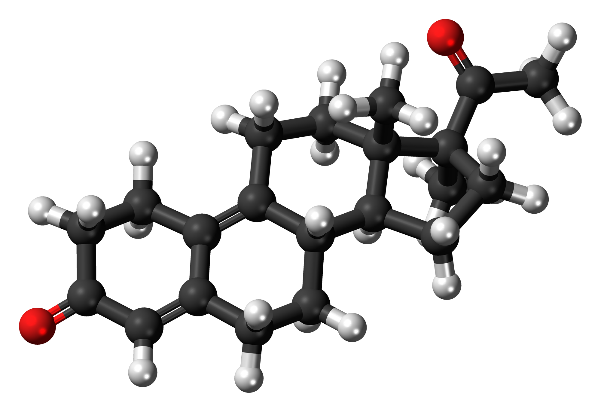 Ball-and-stick model of the demegestone molecule