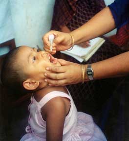 A child being immunized against polio