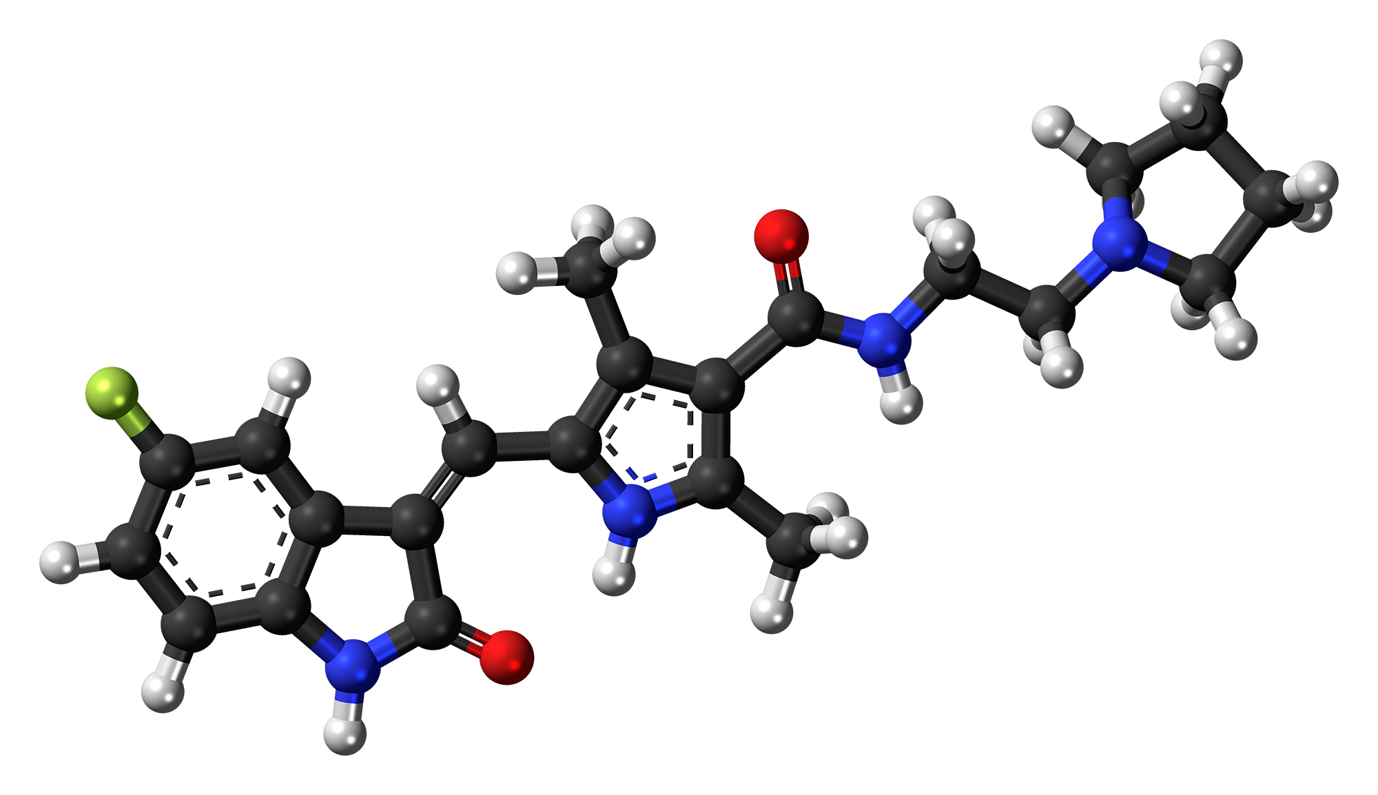 Ball-and-stick model of the toceranib molecule