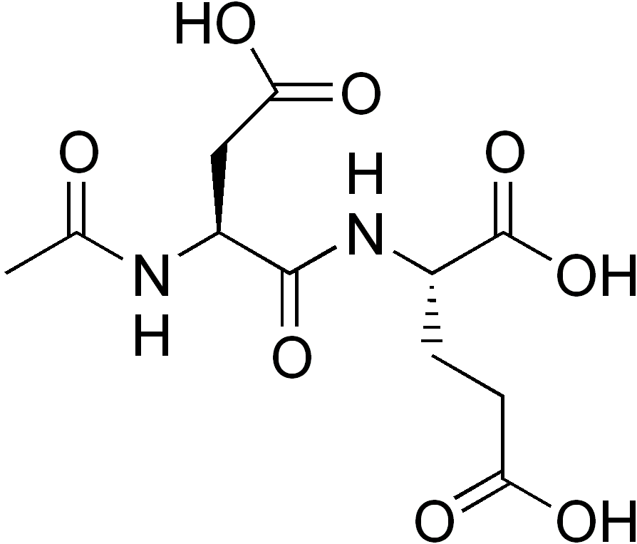 Stereo, skeletal formula of N-acetylaspartylglutamic acid