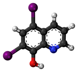 Ball-and-stick model of the diiodohydroxyquinoline molecule
