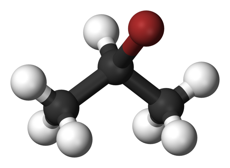 Ball-and-stick model of 2-bromopropane