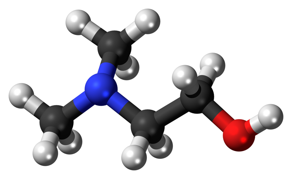 Ball-and-stick model of the dimethylethanolamine molecule