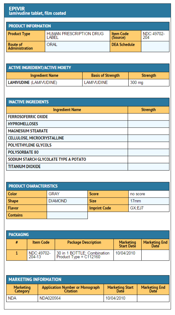 FDA package label Lamivudine tablets 2.png
