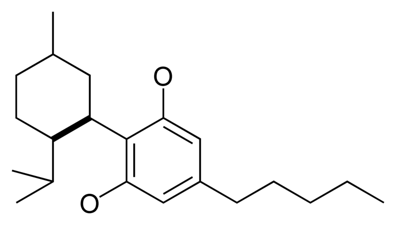 Chemical structure of the CBD-type cyclization of cannabinoids.