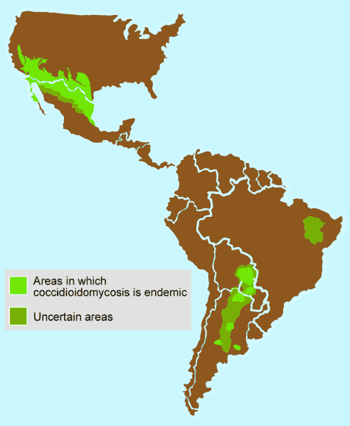 Geographic distribution of coccidioidomycosis.